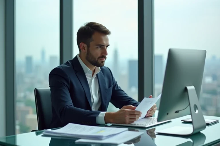 Homme d'affaires en costume dans un bureau moderne