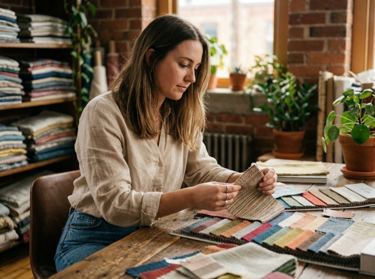 Jeune femme examine des échantillons de textiles dans un studio créatif