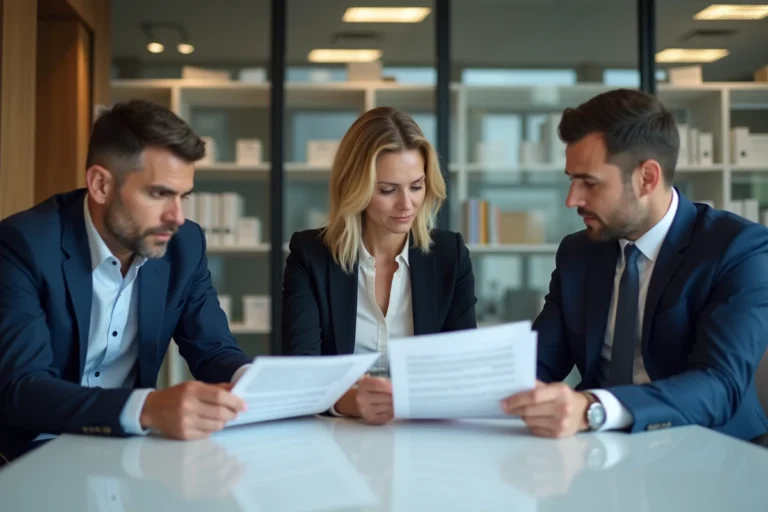 Femme et deux hommes en réunion de formation professionnelle